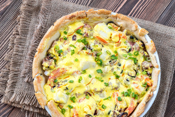 Seafood pie with saffron cream sauce