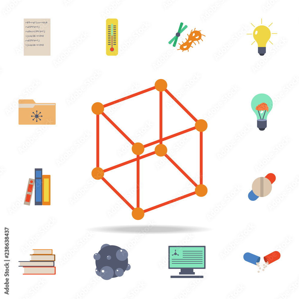 Poster colored connected lines in a cube icon. detailed set of colored science icons. premium graphic desig