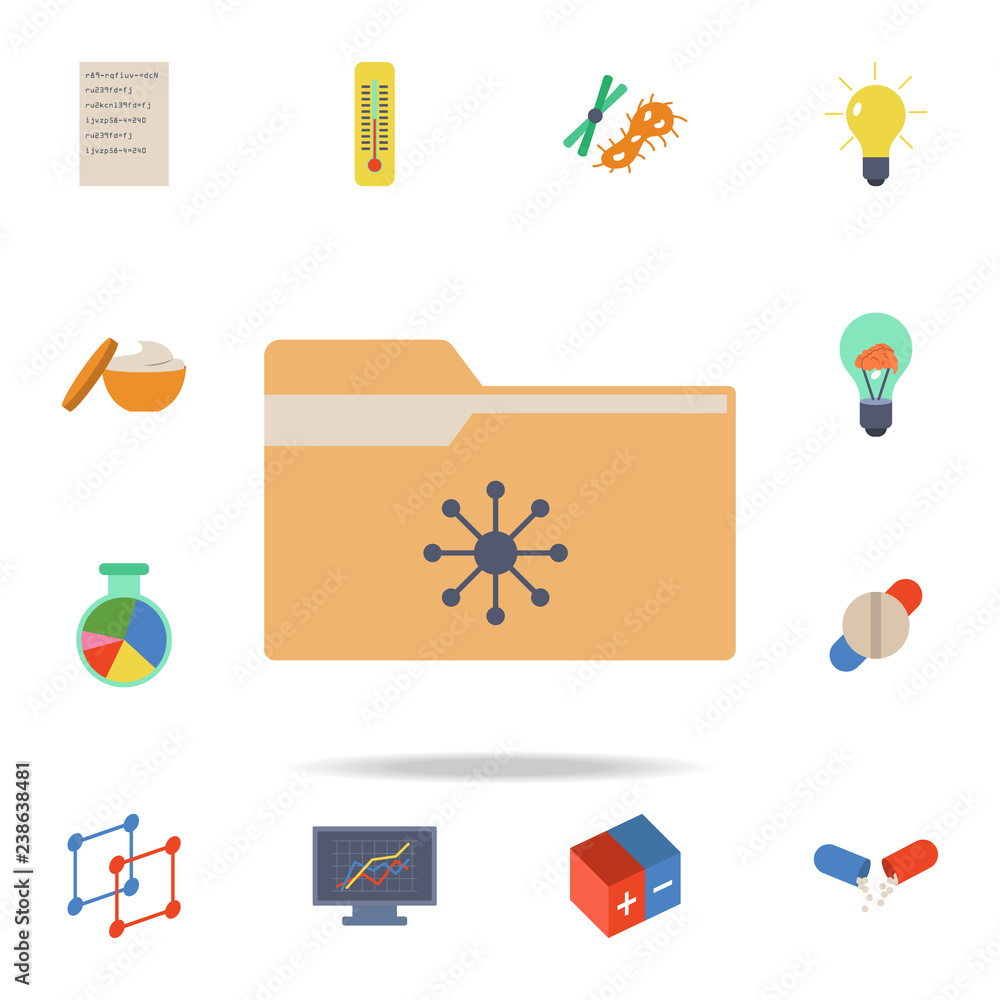 Poster colored folder with atom icon. detailed set of colored science icons. premium graphic design. one of