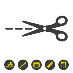 Scissors with cut lines isolated on white background