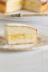 Sponge sandwich cake made with lemon curd and buttercream