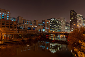 Chicago river at night