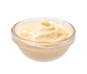 Mayonnaise sauce in bowl isolated on white background