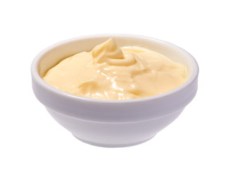 Mayonnaise sauce,Mayonnaise  in ceramic bowl isolated on white background