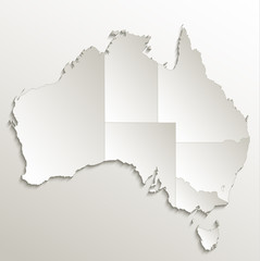 Australia map separate region individual blank card paper 3D natural raster