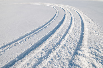 Tire tracks in fresh snow