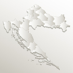 Croatia map separate region individual blank card paper 3D natural raster