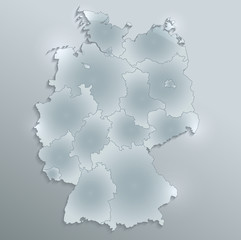 Germany map separate region individual blank glass card 3D raster