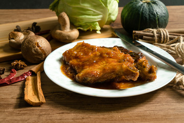 Sauce big row, wood grain background