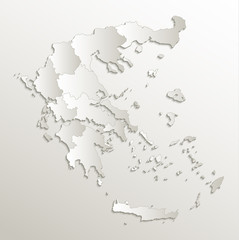Greece map separate region individual blank card paper 3D natural raster