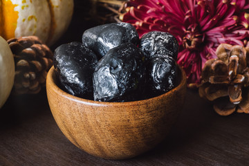Teak Bowl of Apache Tears in Autumn