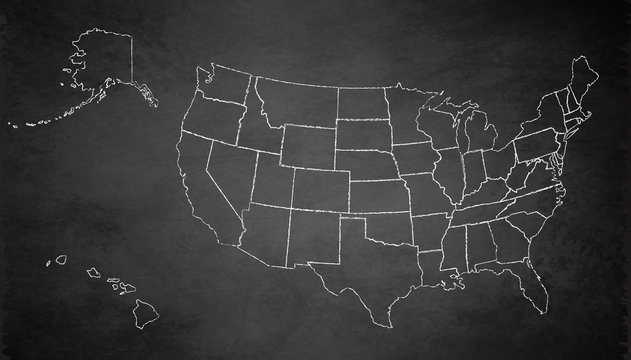 USA map with Alaska and Hawaii map separate states individual blank blackboard chalkboard raster