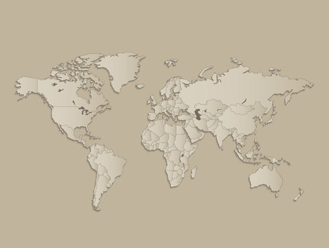 World map with individual states separated, infographics with icons