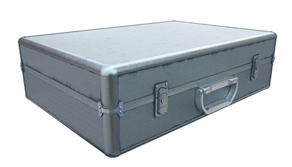 suitcase iron with locks on a white background. 3d illustration