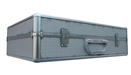 suitcase iron with locks on a white background. 3d illustration