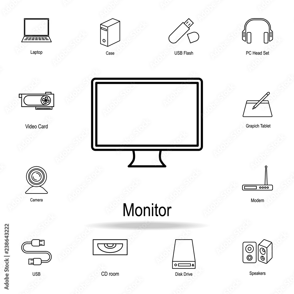 Poster pc monitor icon. detailed set of computer part icons. premium graphic design. one of the collection 