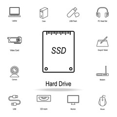 SSD hard drive icon. Detailed set of computer part icons. Premium graphic design. One of the collection icons for websites, web design, mobile app