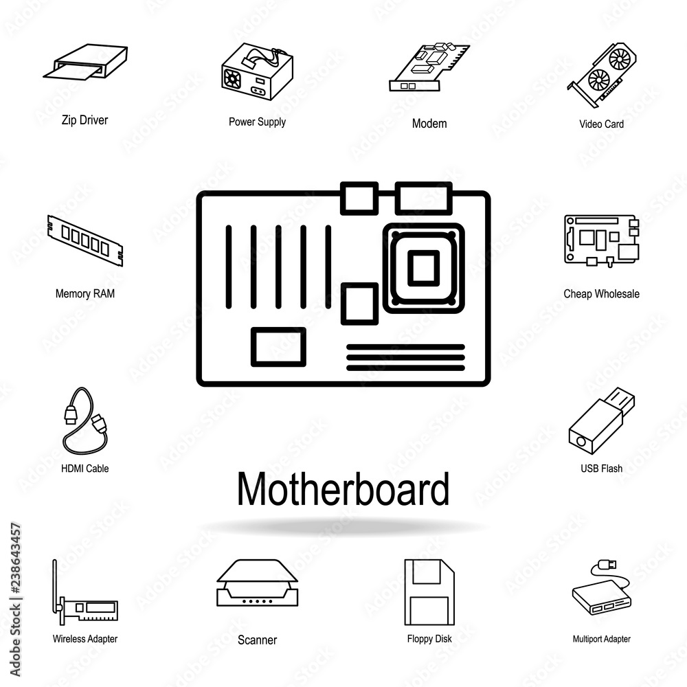 Poster pc motherboard icon. detailed set of computer part icons. premium graphic design. one of the collect