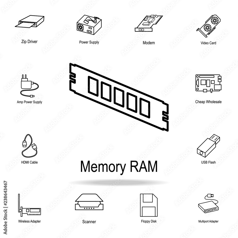 Poster pc memory ram icon. detailed set of computer part icons. premium graphic design. one of the collecti
