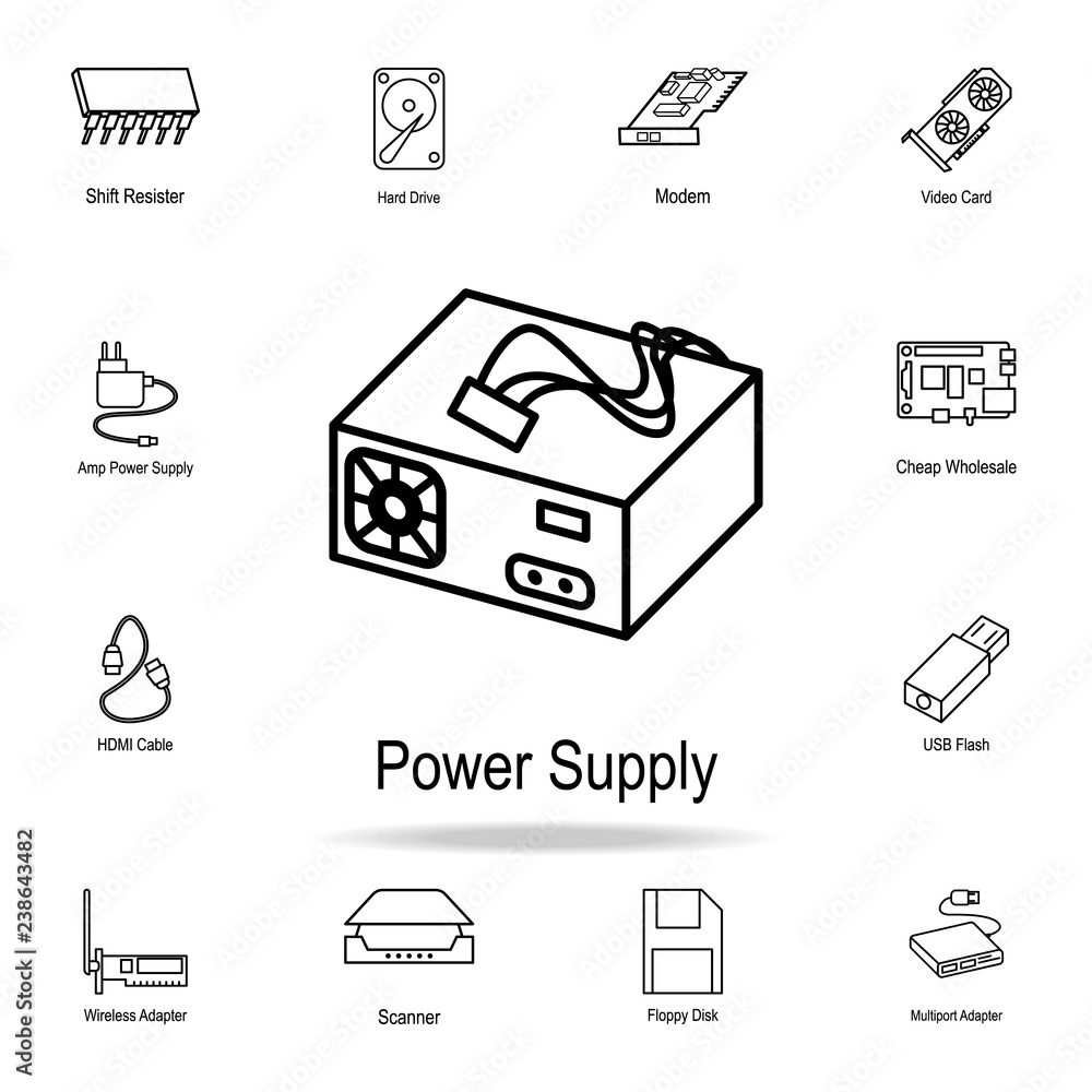 Poster pc power supply icon. detailed set of computer part icons. premium graphic design. one of the collec