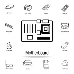 PC motherboard icon. Detailed set of computer part icons. Premium graphic design. One of the collection icons for websites, web design, mobile app