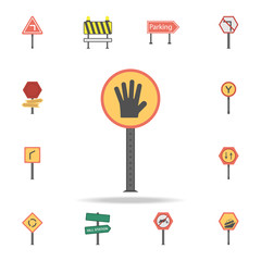 Hand stop colored icon. Detailed set of color road sign icons. Premium graphic design. One of the collection icons for websites, web design, mobile app