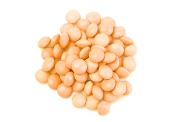 Pile of Orange Candy Coated Chocolate Gems on a White Background
