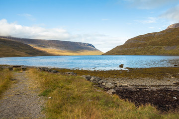 Beautiful fjord in west fjords region of Iceland