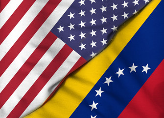 Fototapeta premium Two Flags. United States. Bolivarian Republic of Venezuela.