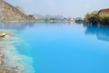 Tuyet Tinh Coc lake , Natural color Crystal Blue lake at Trai Son mountain, Hai phong, Vietnam