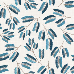  Embroidery floral seamless pattern on linen cloth texture