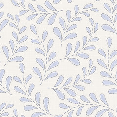 Fototapeta premium Embroidery floral seamless pattern on linen cloth texture