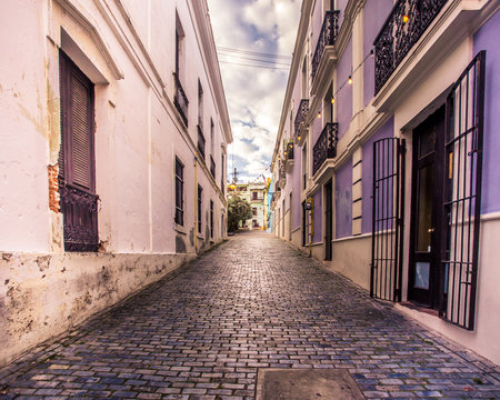 Old San Juan Puerto Rico View Of Architecture Along Narrow Street