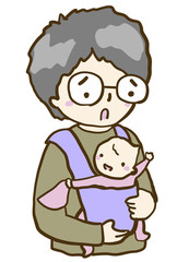 ベクター　パパと赤ちゃん　帽子をとる