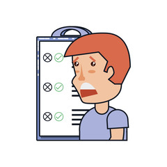 man sad with clipboard checklist isolated icon