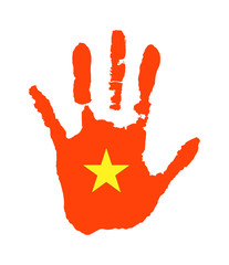 vector handprint in the form of the flag of Vietnam. red flag with a star