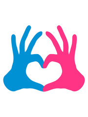 Obraz premium 2 hände paar team hand zeichen halbes herz liebe verliebt handherz form finger clipart design