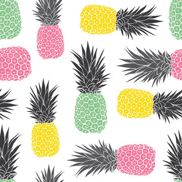 Cute pastel geometric pineapples vector pattern background. Great as a summer textile print, party invitation or packaging. Surface pattern design.