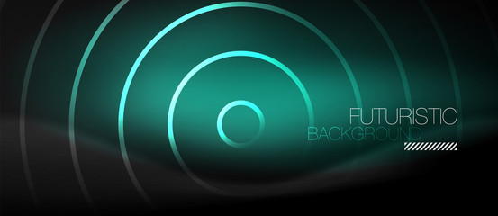 Dark abstract background with glowing neon circles