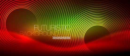 Neon glowing techno lines, hi-tech futuristic abstract background template with square shapes