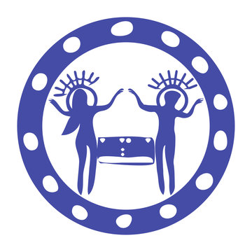 Rock or Cave painting vector illustration: Ancient alien astronaut drawings. Prehistoric aliens or ancient astronauts as romantic pseudoscientific theory.