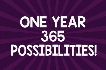 Writing note showing One Year 365 Possibilities. Business photo showcasing Fresh new start Opportunities Motivation Half Tone Sunburst Beam Explosion Effect for Announcement Poster