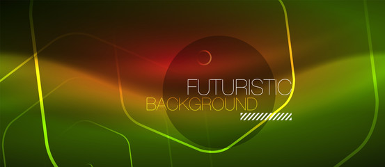 Neon glowing wave, magic energy and light motion background. Vector wallpaper template