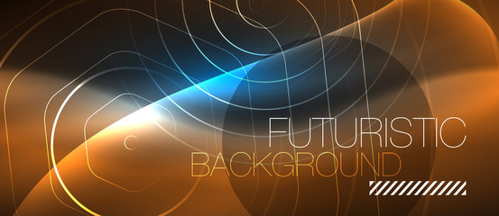 Neon glowing lines, magic energy space blue light concept, abstract background wallpaper design