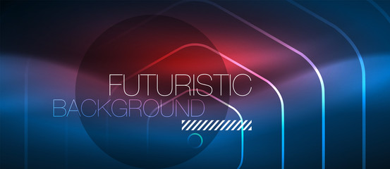 Neon glowing lines, magic energy space blue light concept, abstract background wallpaper design