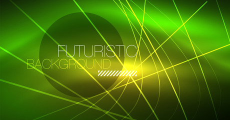 Neon glowing magic background, neon banner, night sky wallpaper. Magic light effect. Christmas abstract pattern.