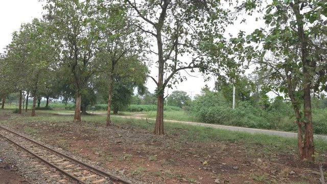 Kanchanaburi,Thailand-December 9, 2018: A train to Nam Tok leaves Tha Kilen Train Station of Thai-Burma Railway