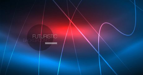 Neon glowing magic background, neon banner, night sky wallpaper. Magic light effect. Christmas abstract pattern.