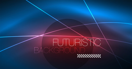 Neon glowing magic background, neon banner, night sky wallpaper. Magic light effect. Christmas abstract pattern.