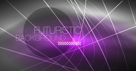 Digital technology abstract background - neon geometric design. Abstract glowing lines. Colorful techno background. Futuristic shape.